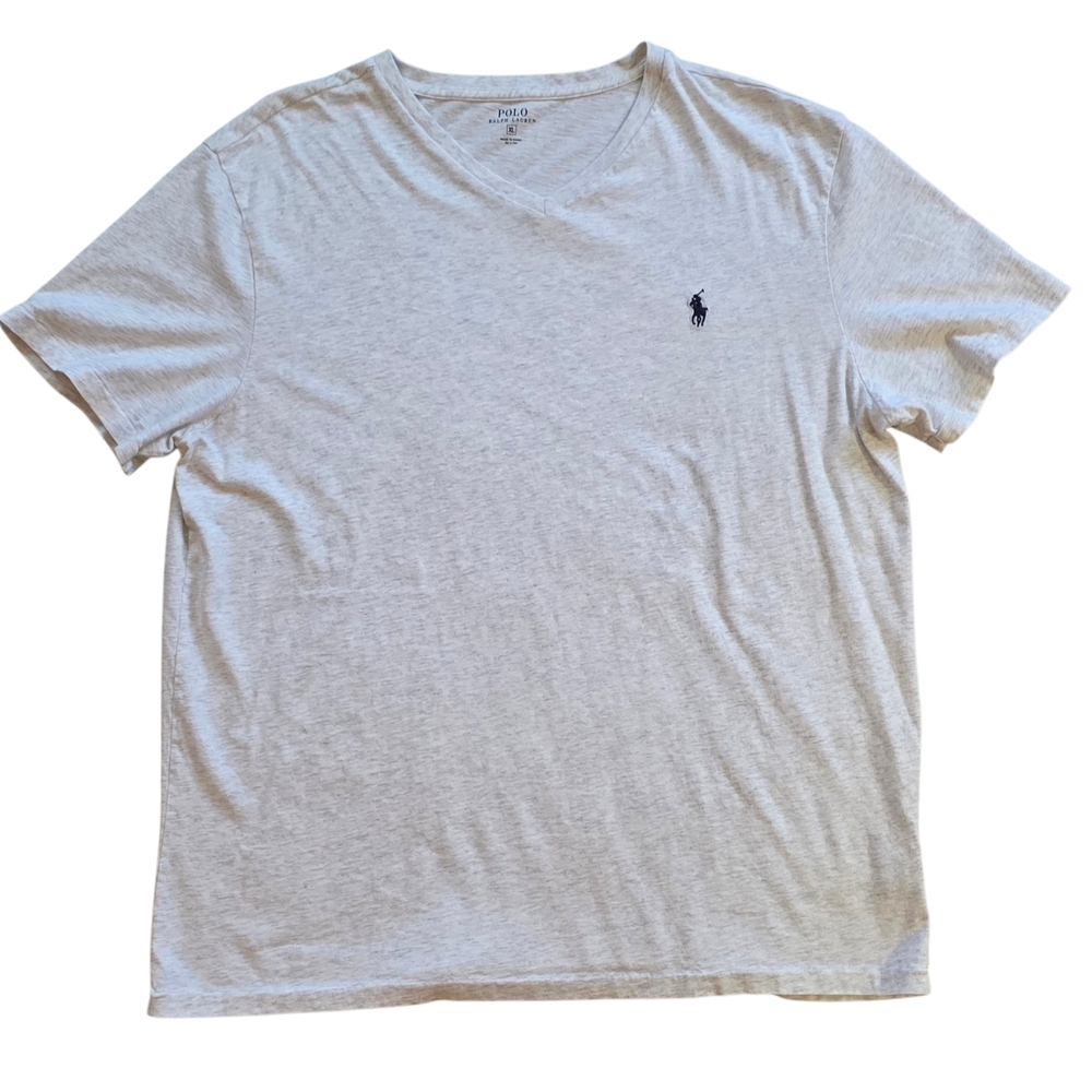 Polo Ralph Lauren XL Light Gray V Neck Luxury Tee Shirt Extra Large